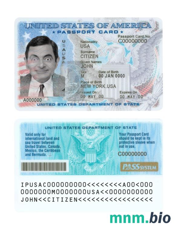 Przykład karty paszportowej USA w formacie PSD, w pełni edytowalny